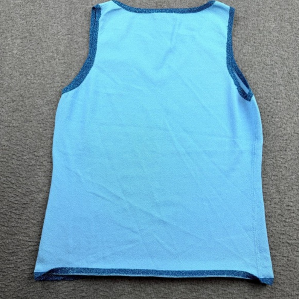 NYBASED Light Blue Metallic Trim V-Neck Knit Tank Top Women's S Sleeveless Shell